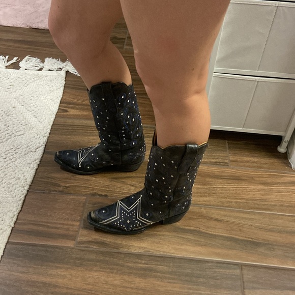 Boots Black and Blue Heeled Boots - Picture 4 of 13